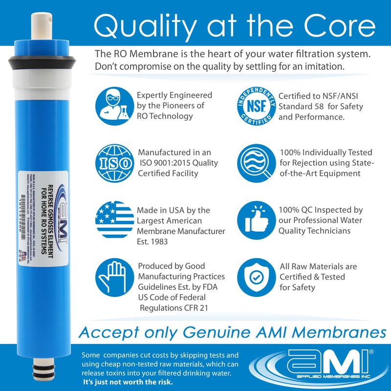 APPLIED MEMBRANES INC. 100 GPD Reverse Osmosis Membrane | RO Membrane Water Filter Replacement for Reverse Osmosis Water Filtration System | 1.8” x 12” Universal Compatibility | Made in USA - Image 5